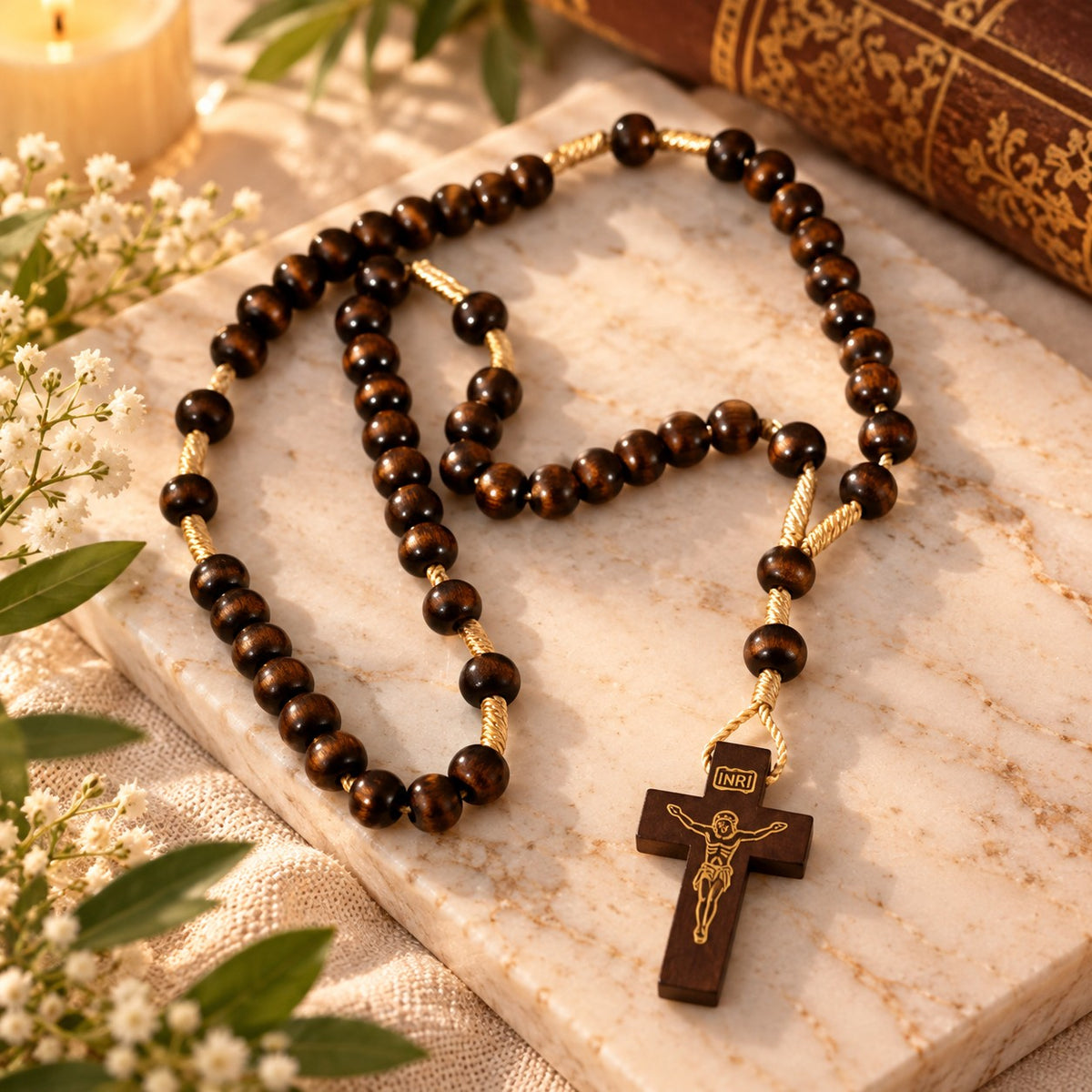 Traditional Dark Brown Handmade Wooden Rosary